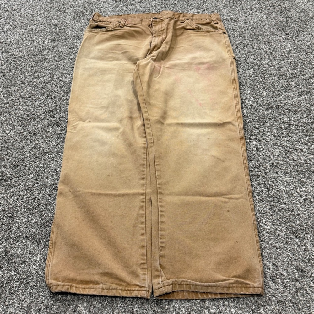 Vintage Dickies FADED Carpenter Pants Mens 38x30 Tan Canvas Distressed Workwear‎